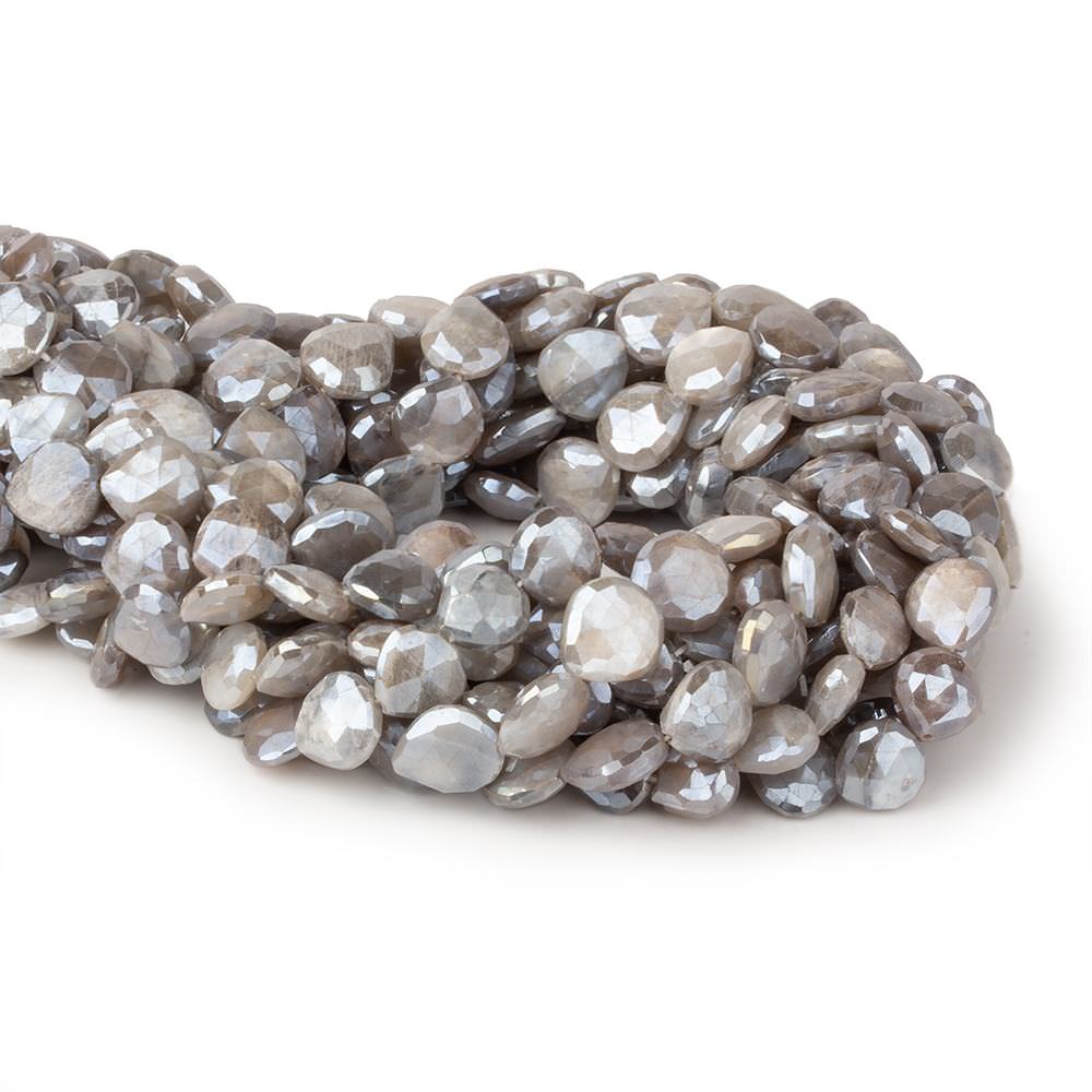 9x9-11x11mm Mystic Platinum Grey Moonstone straight drill faceted hearts 14 inch 35 beads - Beadsofcambay.com