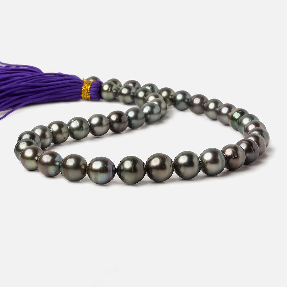 9x9-11x11mm Peacock Tahitian Round Saltwater Pearls 16 inch 39 pieces A - Beadsofcambay.com
