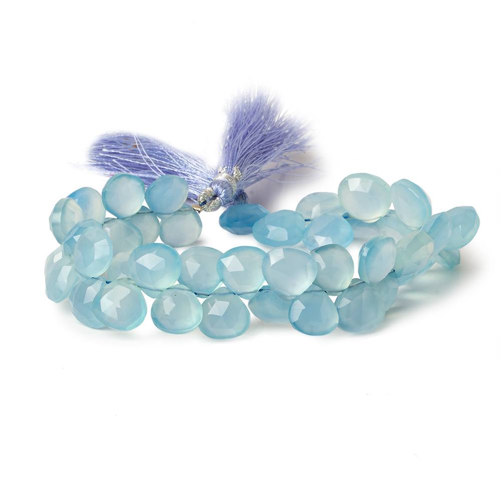 9x9-11x11mm Sky Blue Chalcedony faceted hearts 8 inch 41 beads AAA - Beadsofcambay.com