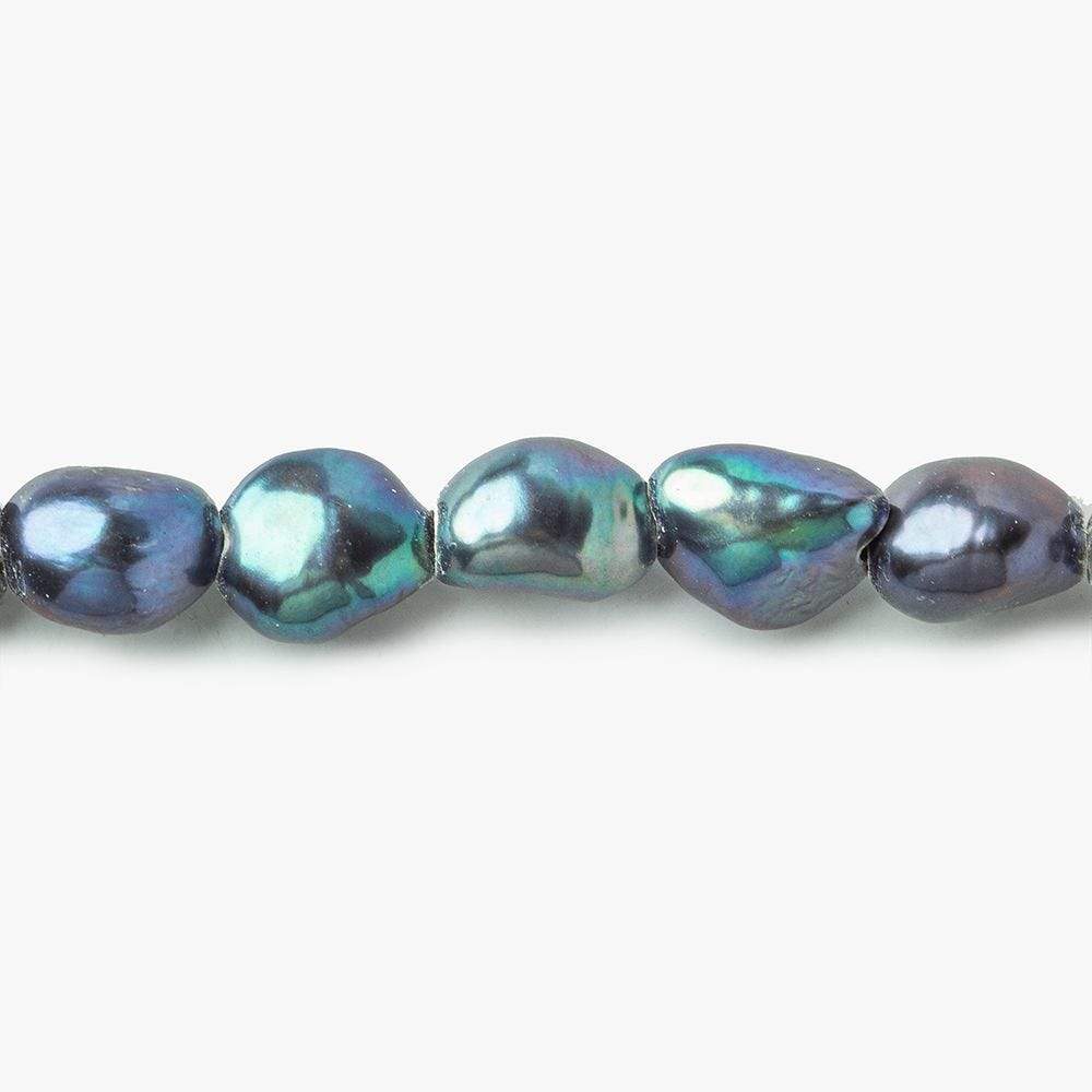 9x9-11x8mm Peacock Teal Baroque Straight Drilled 2.5mm Large Hole Pearls 8 inch - Beadsofcambay.com