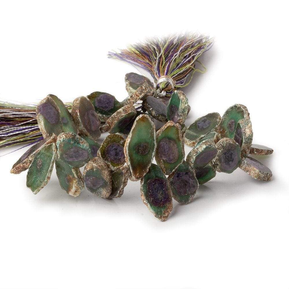 9x9-16x9mm Red & Green Bi-Color Corundum Crystal Slices 7.5 in 36 pcs - Beadsofcambay.com