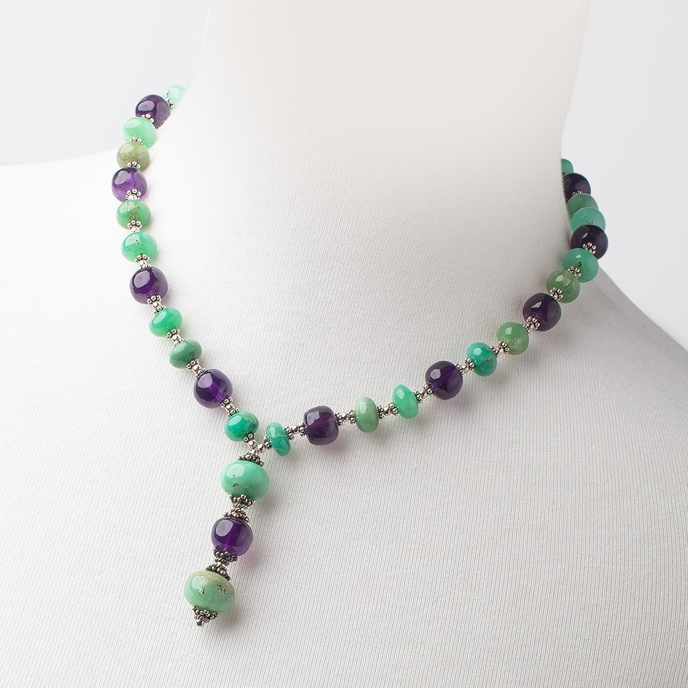 Amethyst and Chrysoprase Antiqued Silver Necklace - Beadsofcambay.com