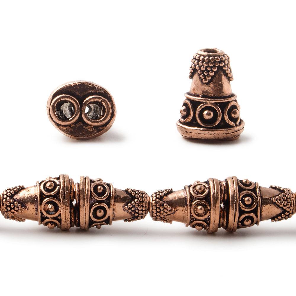 Antiqued Copper Cone Granulated Design With Geometric Pattern, 2-1 Connector 8 inch 14 pcs - Beadsofcambay.com