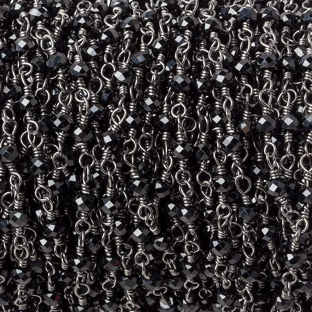 Black Spinel micro-faceted rondelle Black Gold plated Chain by the foot 40 beads - Beadsofcambay.com