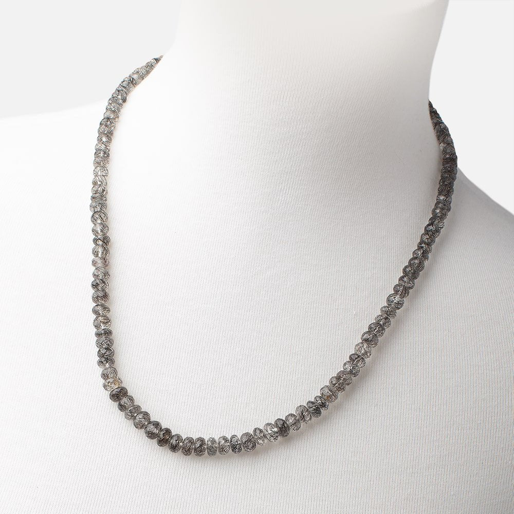 Black Tourmalinated Quartz Faceted Rondelle Necklace AAA - Beadsofcambay.com