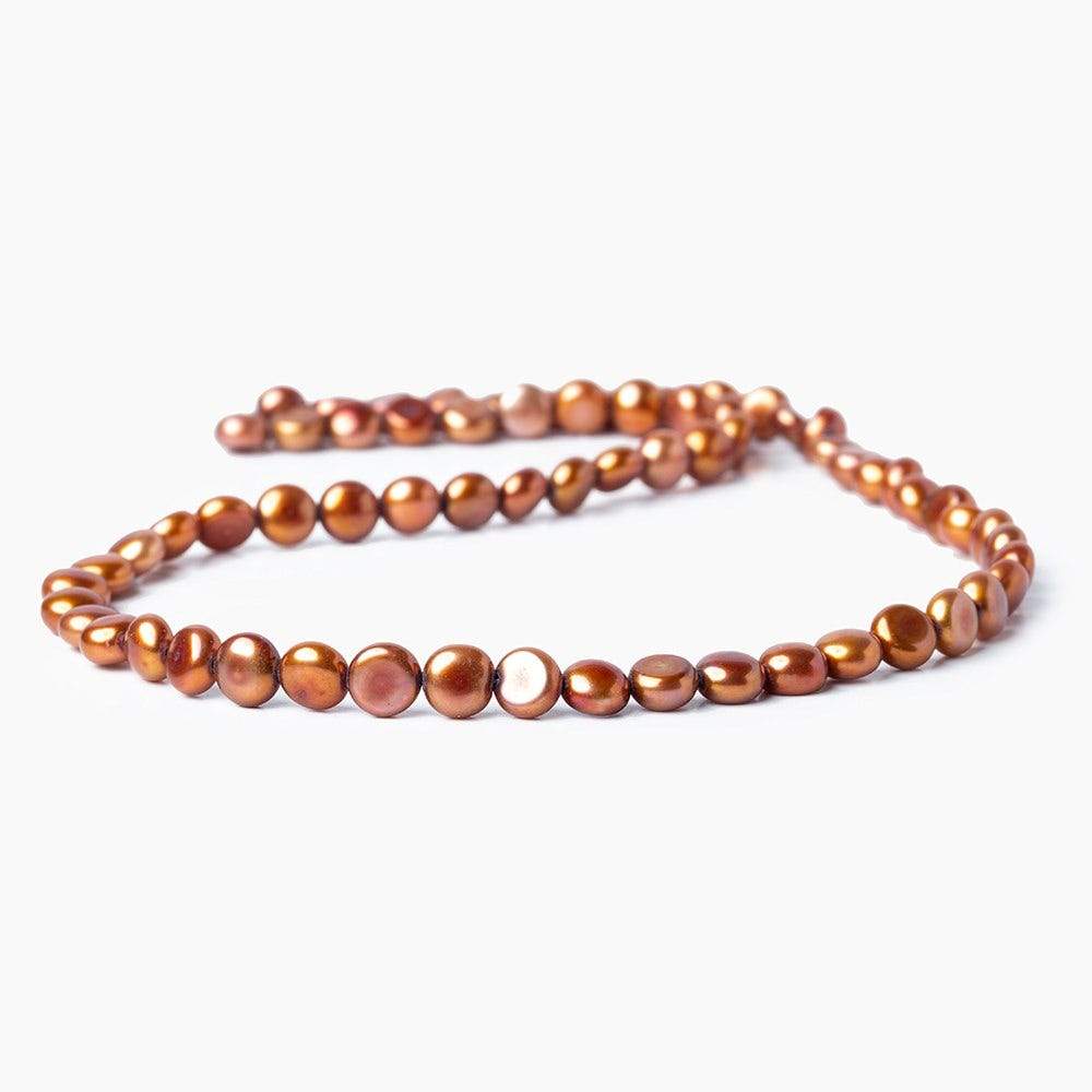Burnt Orange Button Freshwater Pearl - Beadsofcambay.com