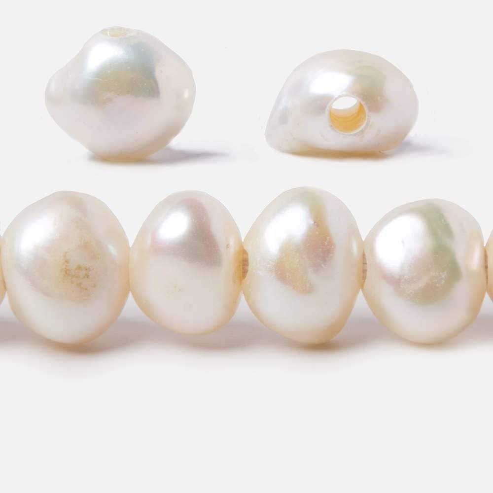 Cream Large Hole Freshwater pearl 11 -12mm Side Drilled, 15 inches, 38 pcs/strand - Beadsofcambay.com