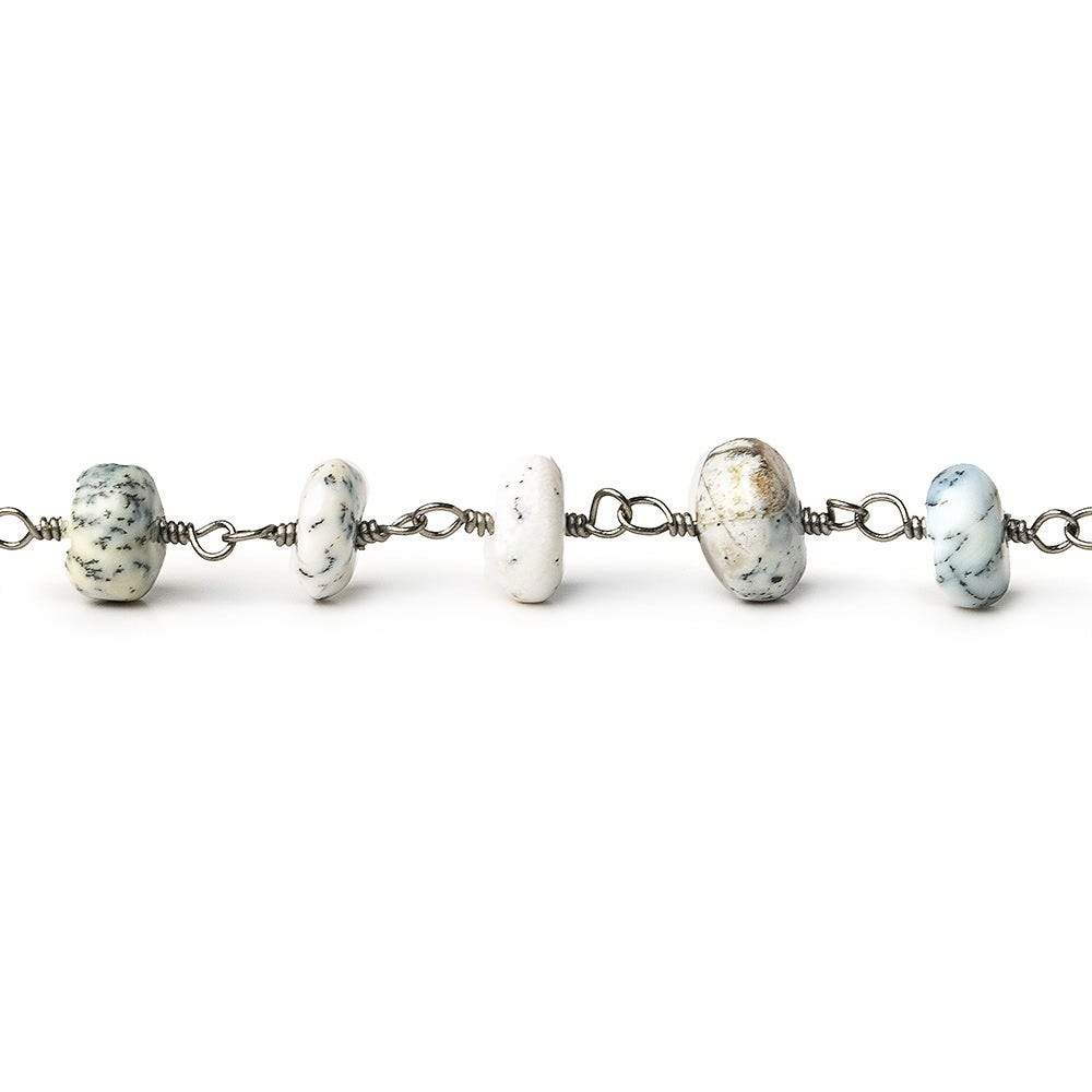 Dendritic Opal plain rondelle Black Gold plated Chain by the foot 33 beads - Beadsofcambay.com