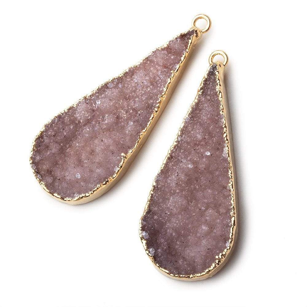 Gold Leafed Blush Tan Pear Drusy Pendant Matched Set 2 pieces 41x17x6mm A Grade - Beadsofcambay.com