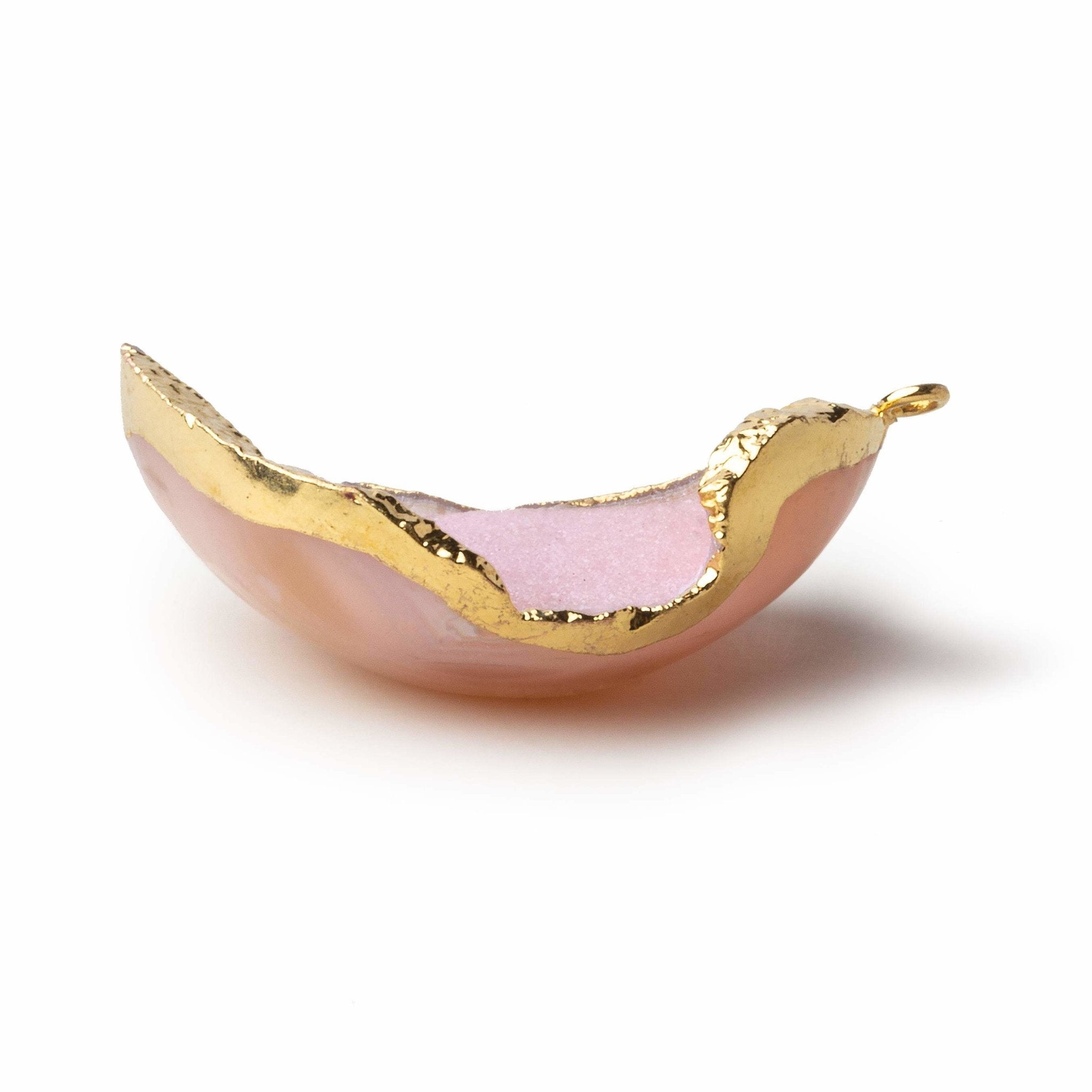 Gold Leafed Cotton Candy Pink Concave Drusy Pendant 1 focal bead 35x26x15mm A Grade - Beadsofcambay.com