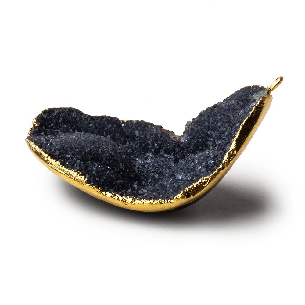 Gold Leafed Grey Black Concave Drusy Pendant 1 focal bead 40x37x13mm A Grade - Beadsofcambay.com