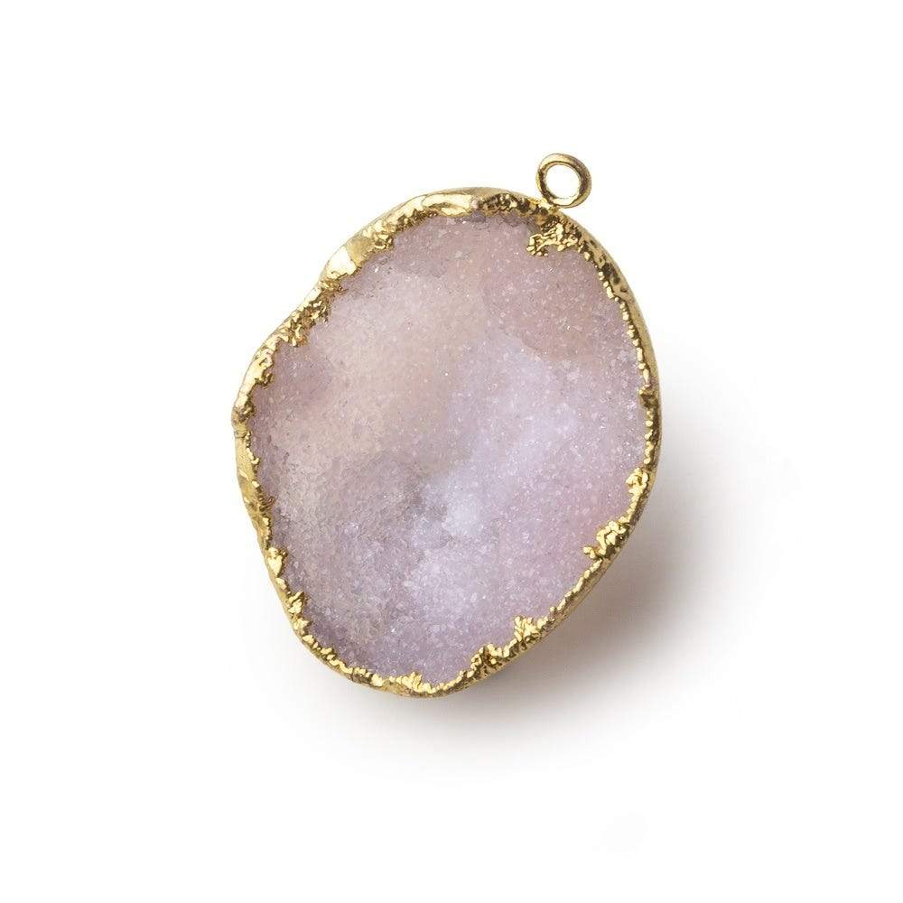 Gold Leafed Iced Pink Concave Drusy Pendant 1 focal bead 32x26x11mm A Grade - Beadsofcambay.com