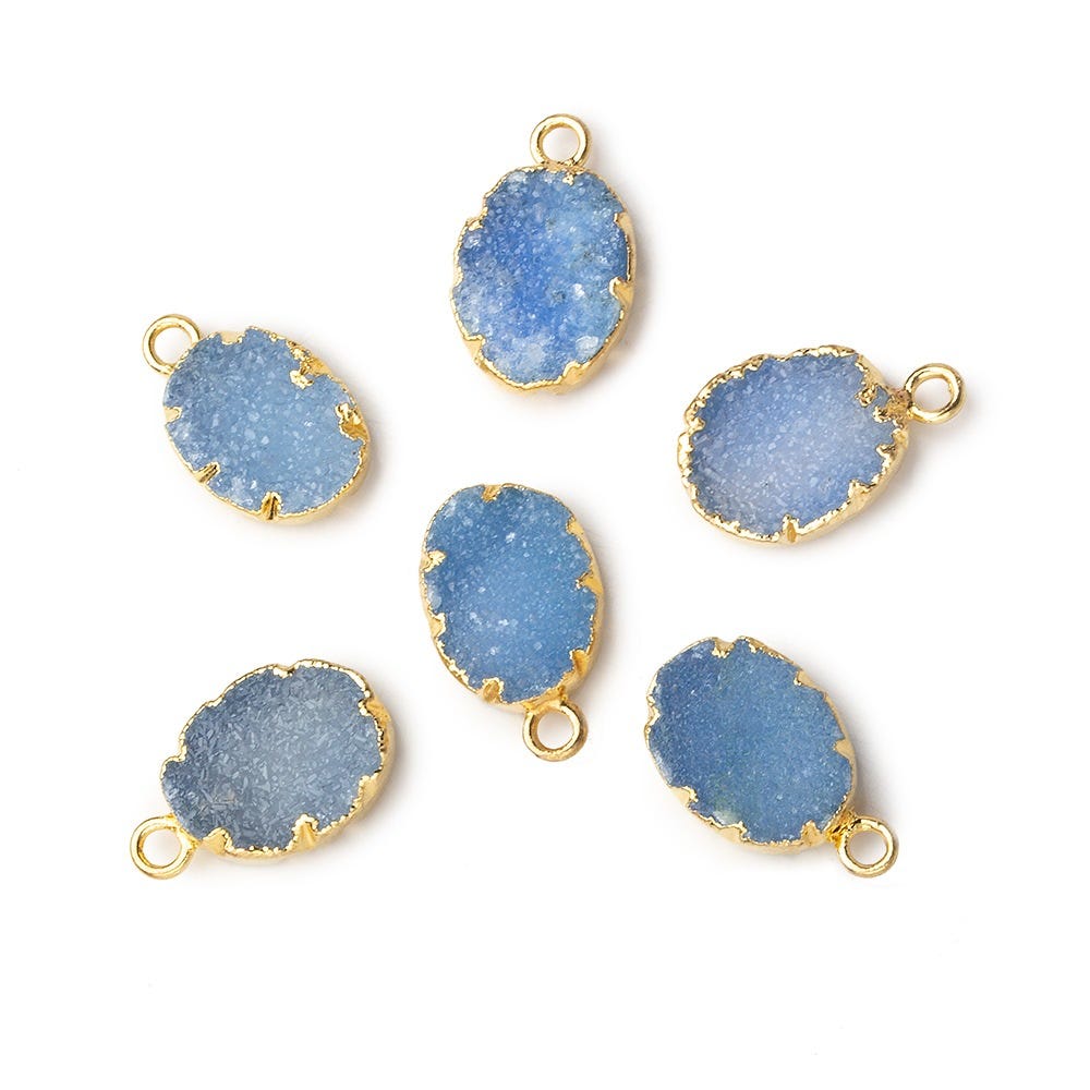 Gold Leafed Light Grey Blue Agate Drusy Oval Pendant 1 focal bead 11x8mm - Beadsofcambay.com
