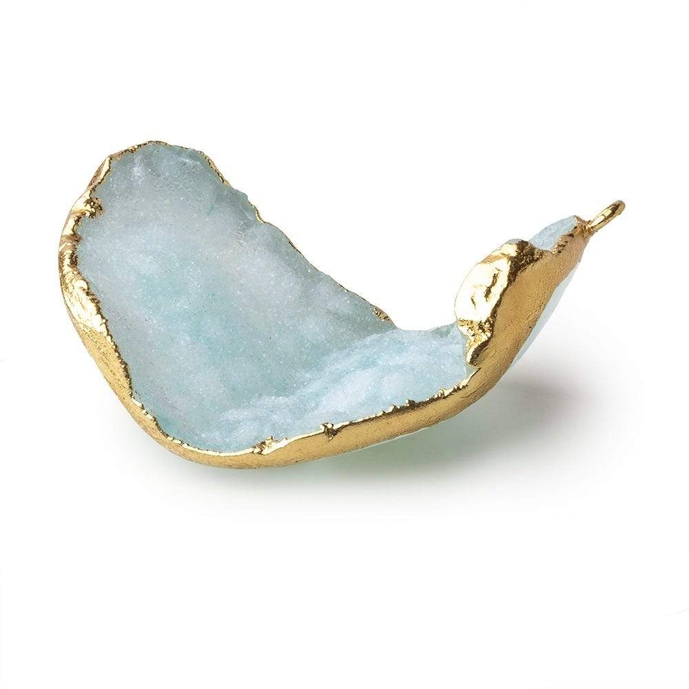 Gold Leafed Pale Sky Blue Concave Drusy Pendant 1 focal bead 34x26x14mm A Grade - Beadsofcambay.com