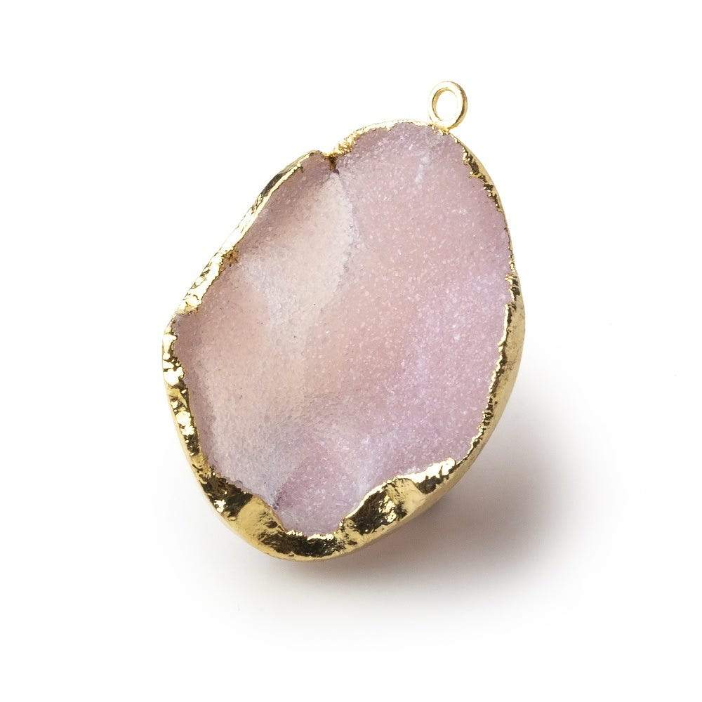 Gold Leafed Rose Pink Concave Drusy Pendant 1 focal bead 33x25x15mm A Grade - Beadsofcambay.com