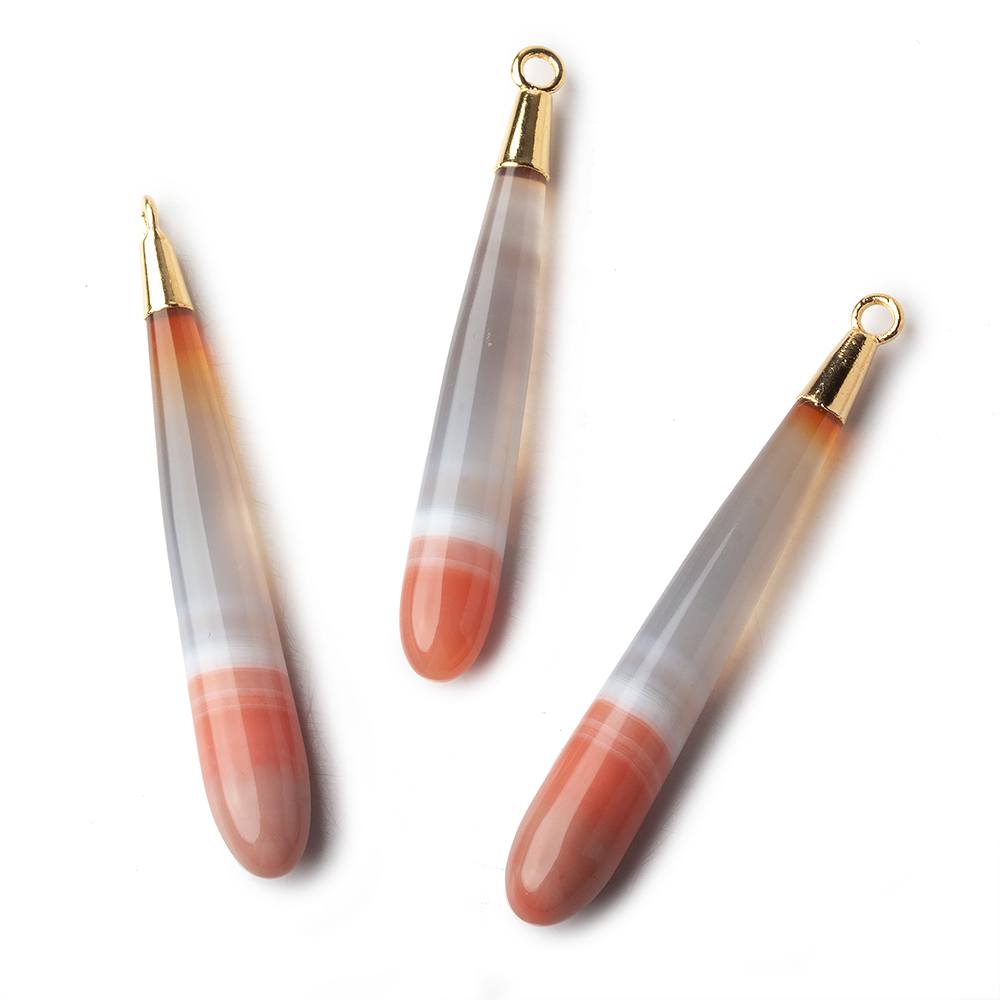 Gold Leafed Salmon Orange Banded Agate tear drop Pendant 1 focal bead 40x7mm - Beadsofcambay.com