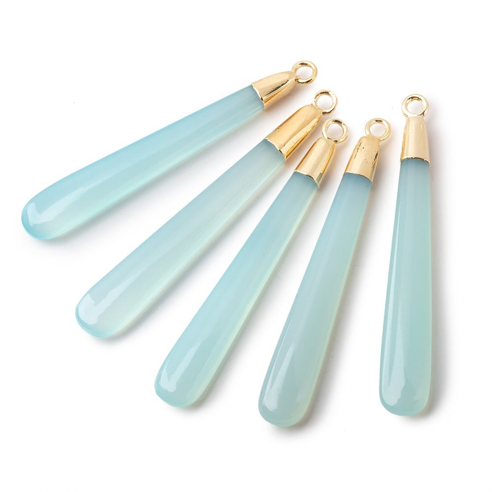 Gold Leafed Seafoam Blue Chalcedony pear Pendant 1 focal bead 40x6mm - Beadsofcambay.com