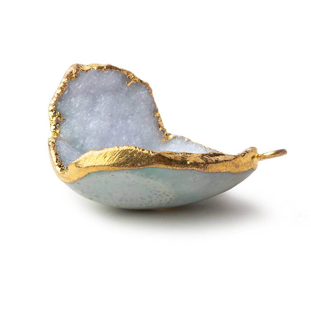 Gold Leafed Snow Crevasse White Concave Drusy Pendant 1 focal bead 27x21x13mm A Grade - Beadsofcambay.com