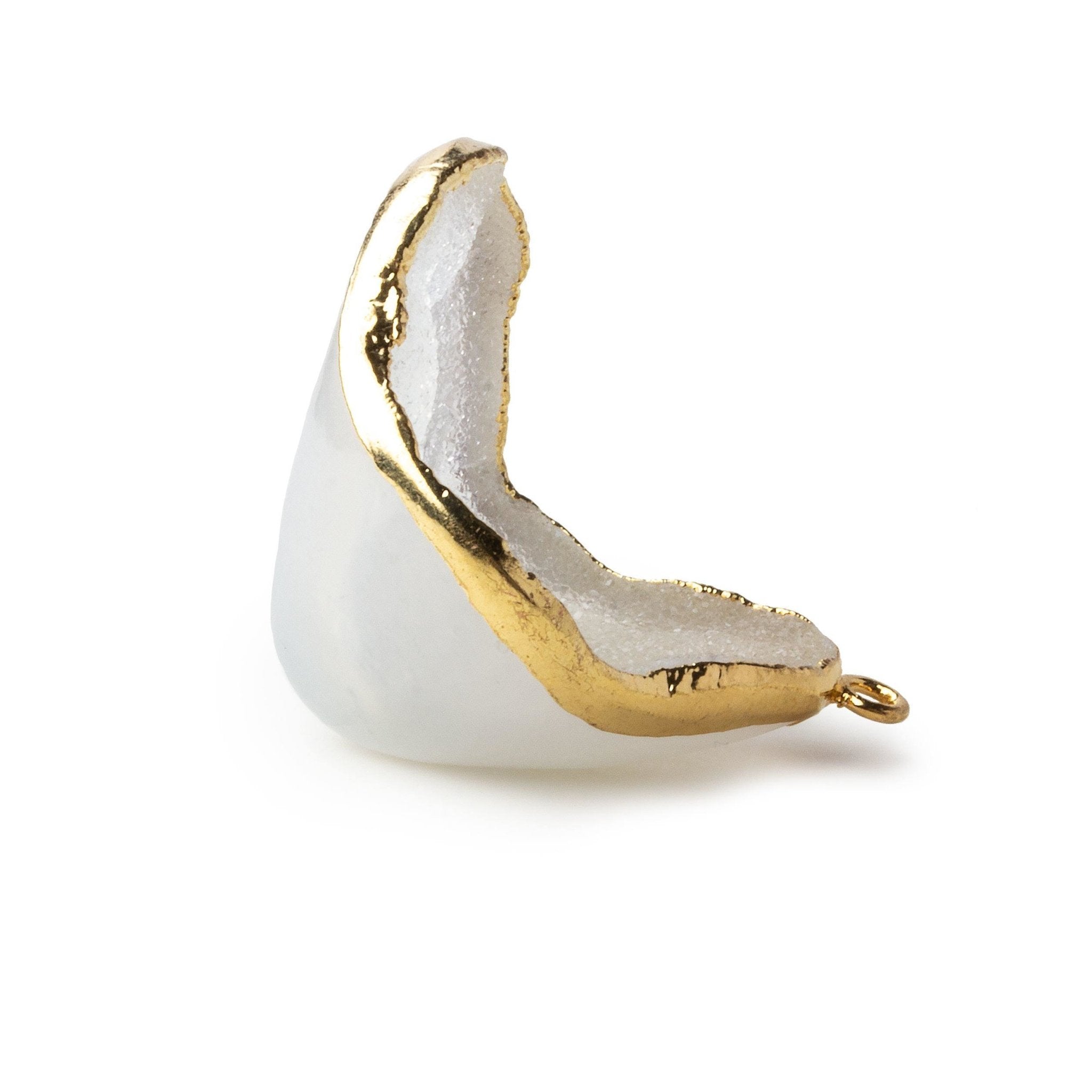 Gold Leafed Translucent White Concave Drusy Pendant 1 focal bead 29x22x19mm A Grade - Beadsofcambay.com