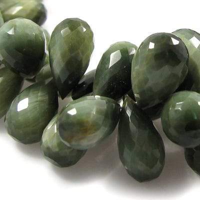 Green Cat`s Eye Quartz Tear Drop Briolette - Beadsofcambay.com
