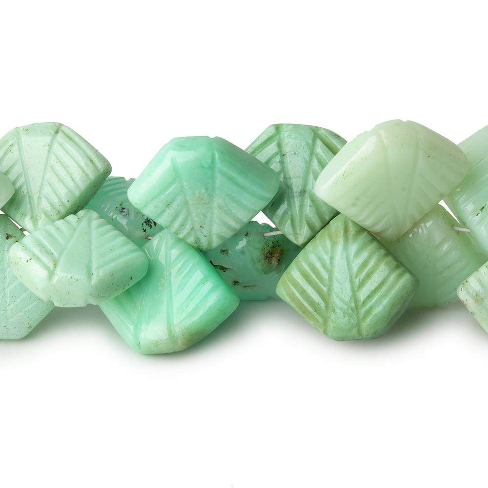 Green Peruvian Opal carved leaf Pentagonal beads 8.5 inch 48 pcs 10x11-13x17mm - Beadsofcambay.com