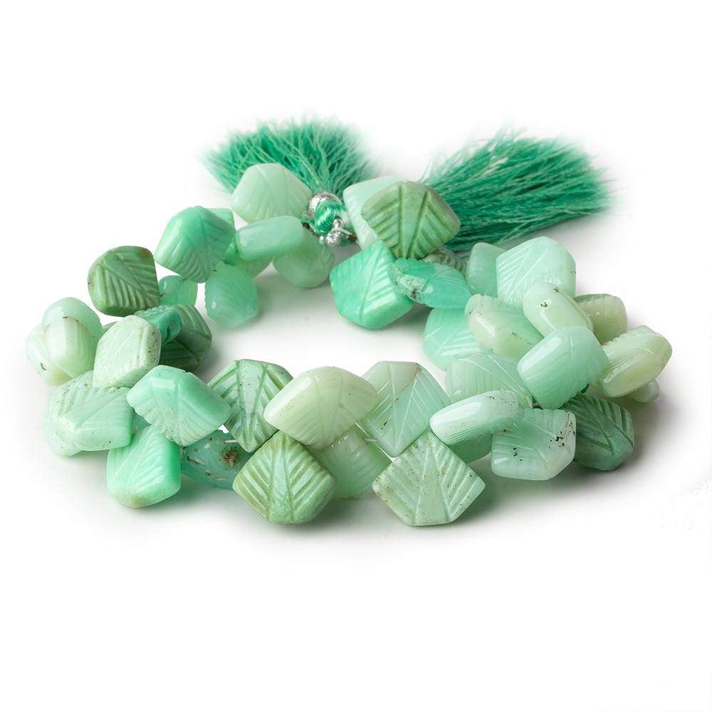 Green Peruvian Opal carved leaf Pentagonal beads 8.5 inch 48 pcs 10x11-13x17mm - Beadsofcambay.com