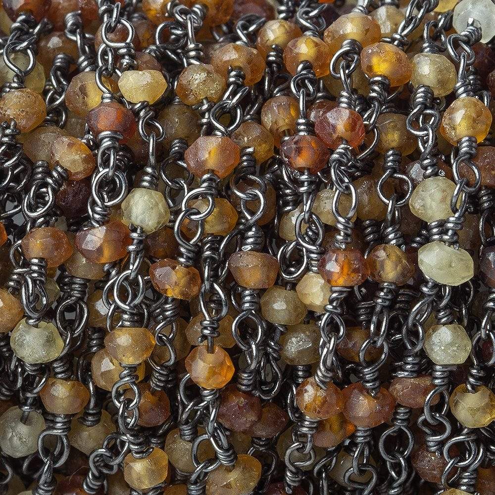 Hessonite Garnet rondelle Black Gold plated Chain by the foot 37 pieces - Beadsofcambay.com