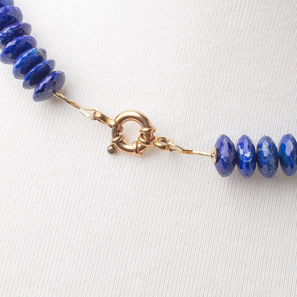 Lapis Lazuli German Faceted Rondelle Necklace with a 14kt Gold Clasp AAA - Beadsofcambay.com