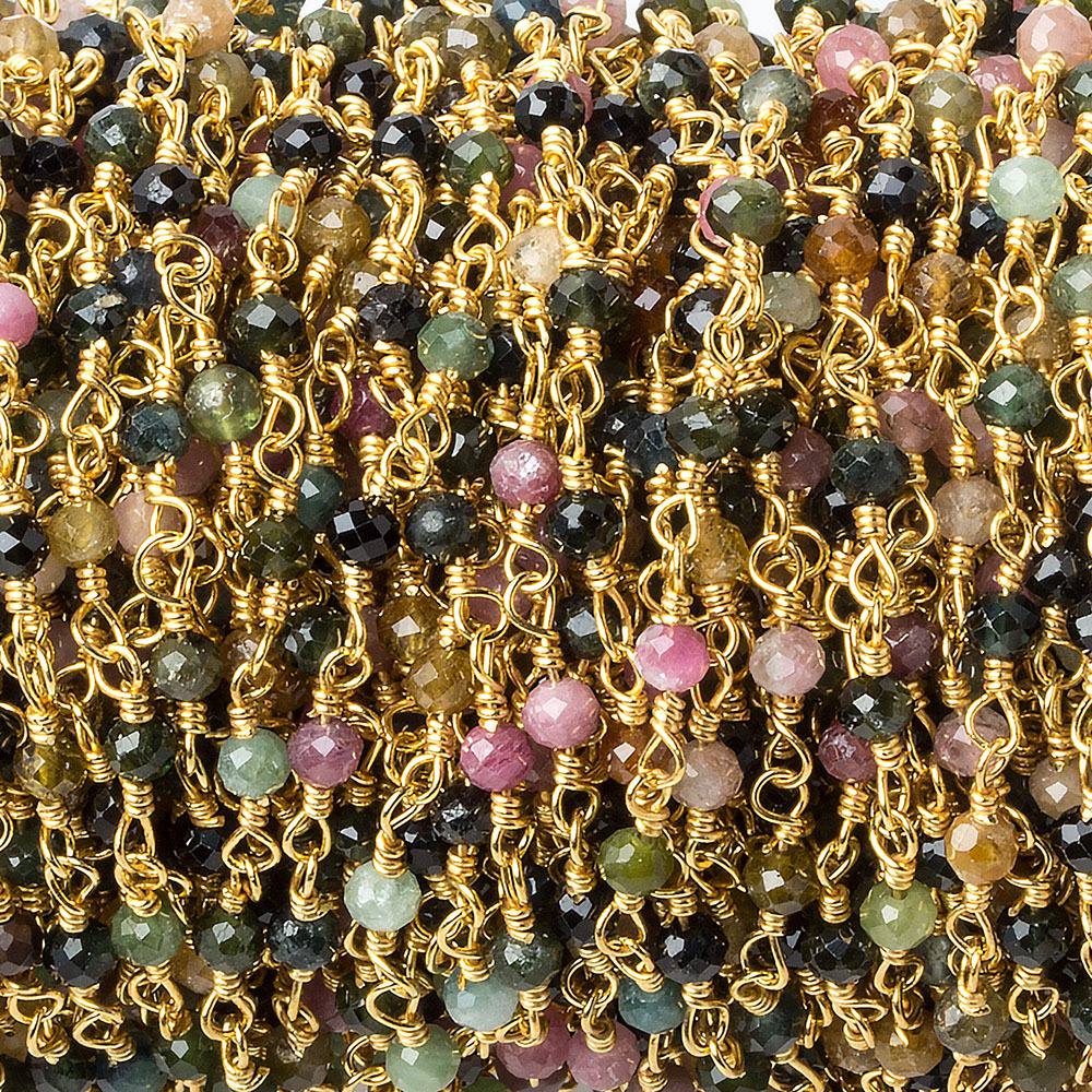 Multi Color Tourmaline micro-faceted rondelle Gold plated Chain by the foot 40 beads - Beadsofcambay.com