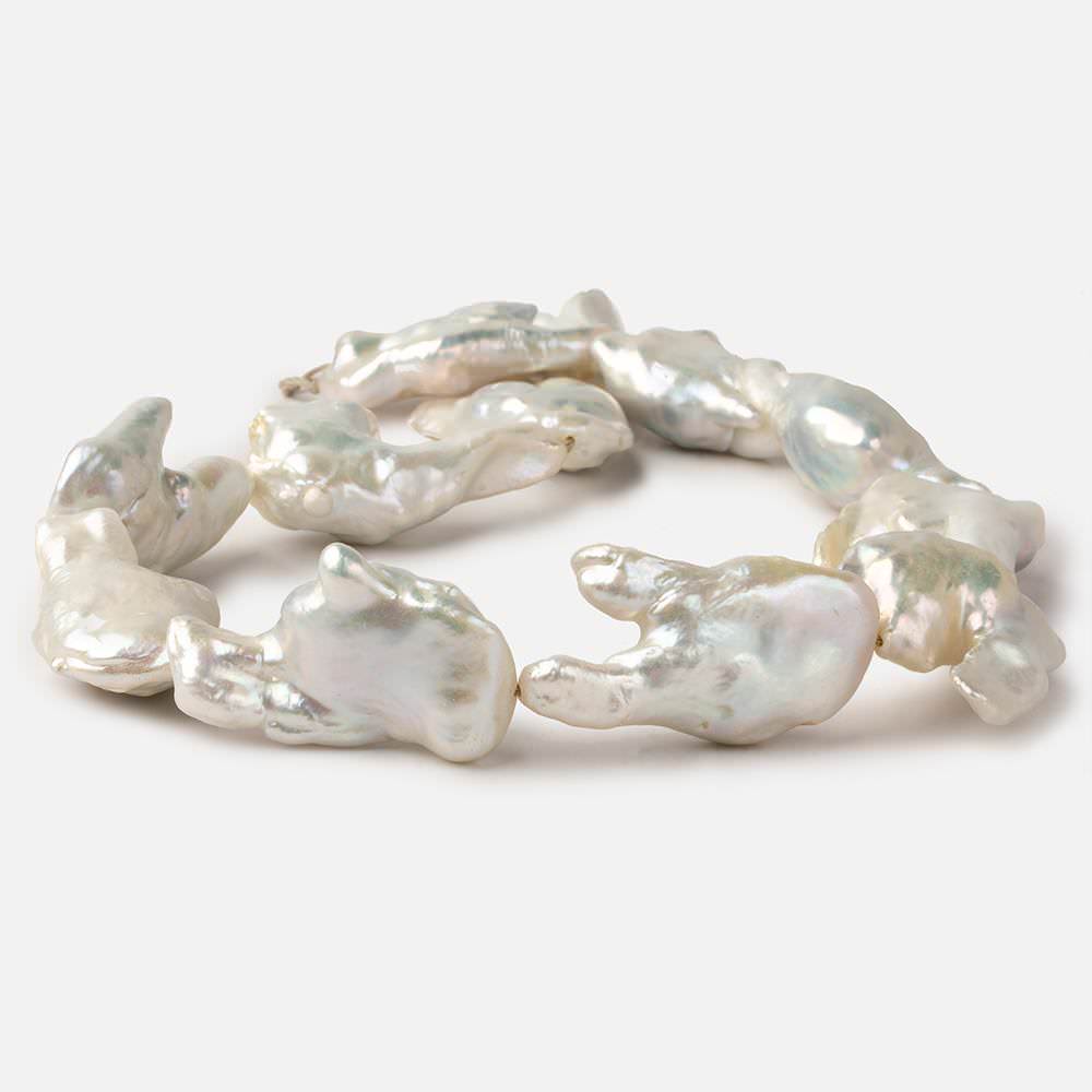 Off White Souffle Straight Drilled Baroque Freshwater Pearls 16 inch 12 beads 32x22-38x25mm - Beadsofcambay.com