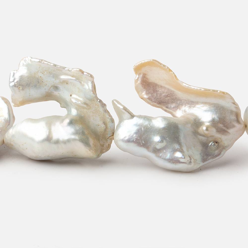 Off White Souffle Straight Drilled Baroque Freshwater Pearls 16 inch 13 beads 23x25-40x31mm - Beadsofcambay.com