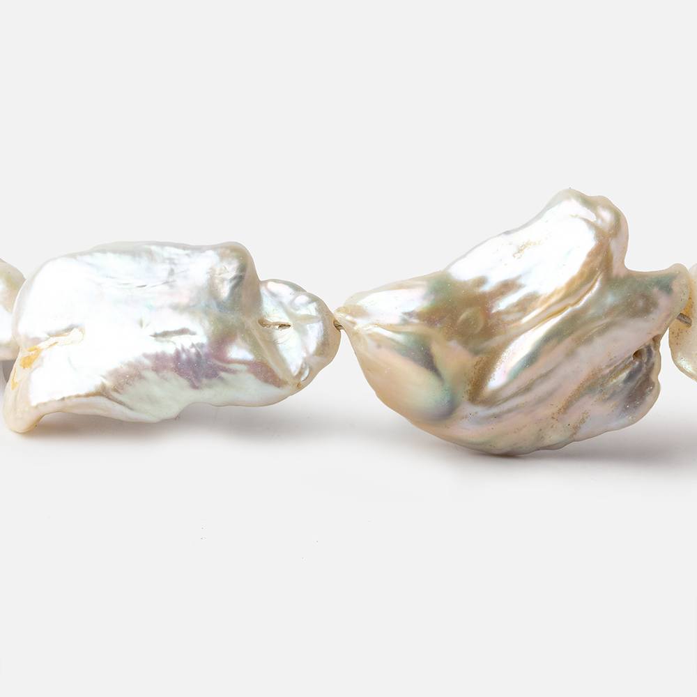 Off White Souffle Straight Drilled Baroque Freshwater Pearls 16 inch 13 beads 31x22-38x22mm - Beadsofcambay.com