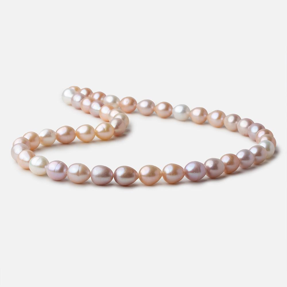 Pastel TriColor straight drilled oval Freshwater Pearls 16 inch 37 pearls 8x9-8x10mm A - Beadsofcambay.com