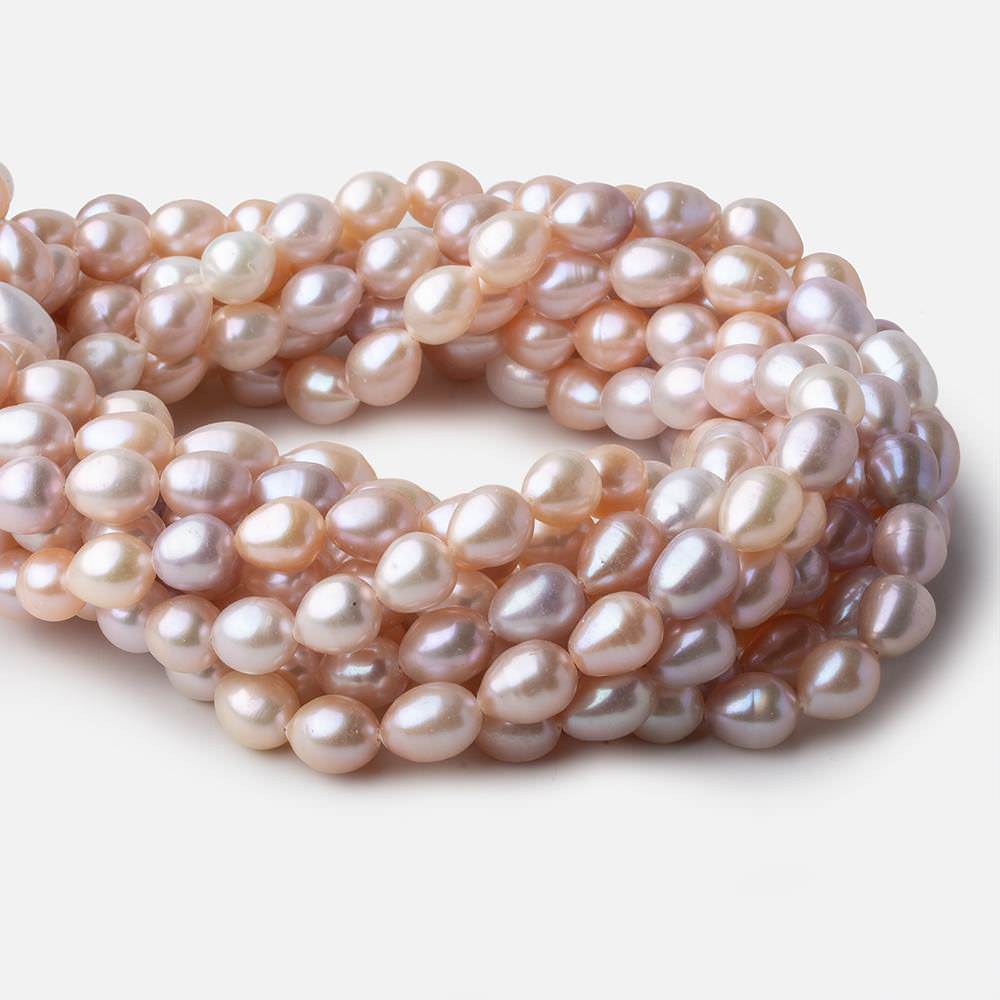 Pastel TriColor straight drilled oval Freshwater Pearls 16 inch 37 pearls 8x9-8x10mm A - Beadsofcambay.com