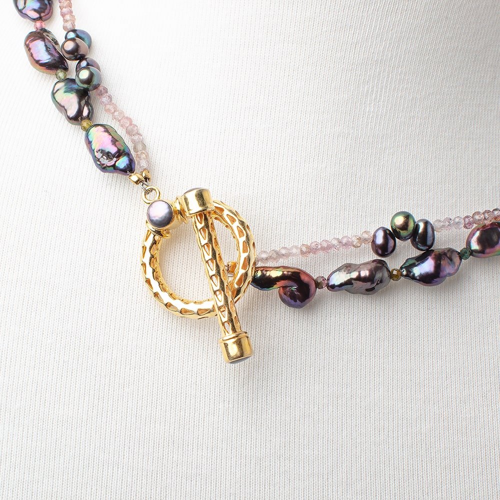 Peacock Pearl and Spinel Necklace - Beadsofcambay.com