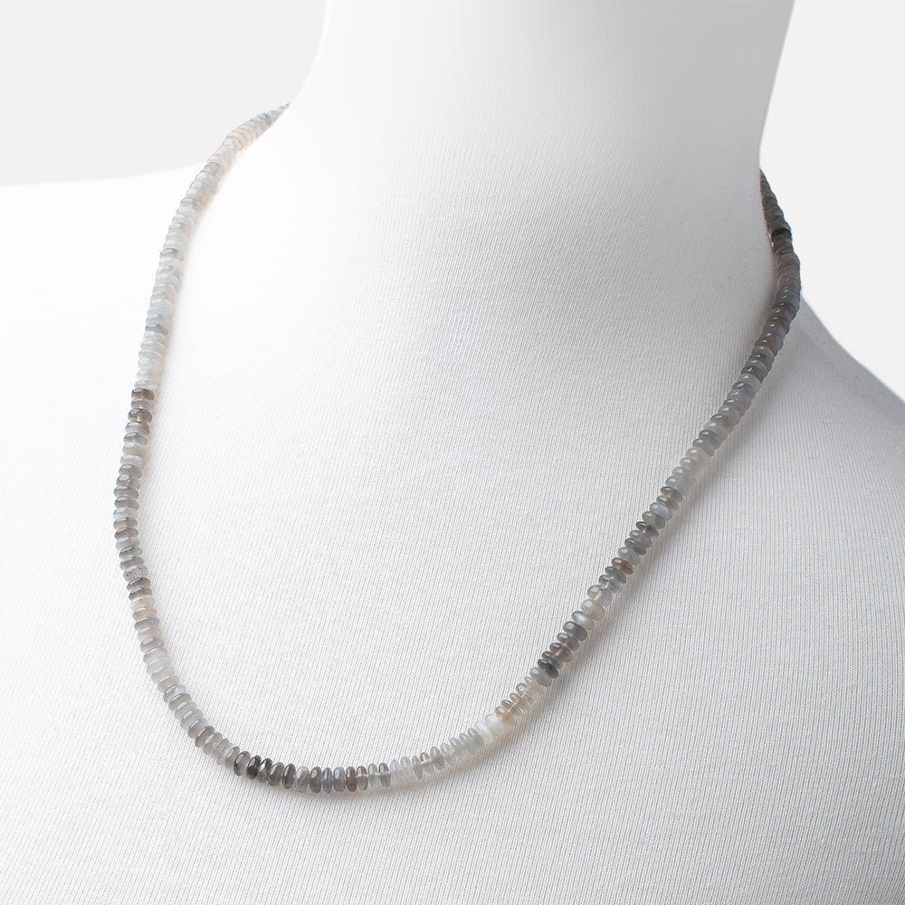Platinum Moonstone Plain Rondelle Necklace AAA - Beadsofcambay.com
