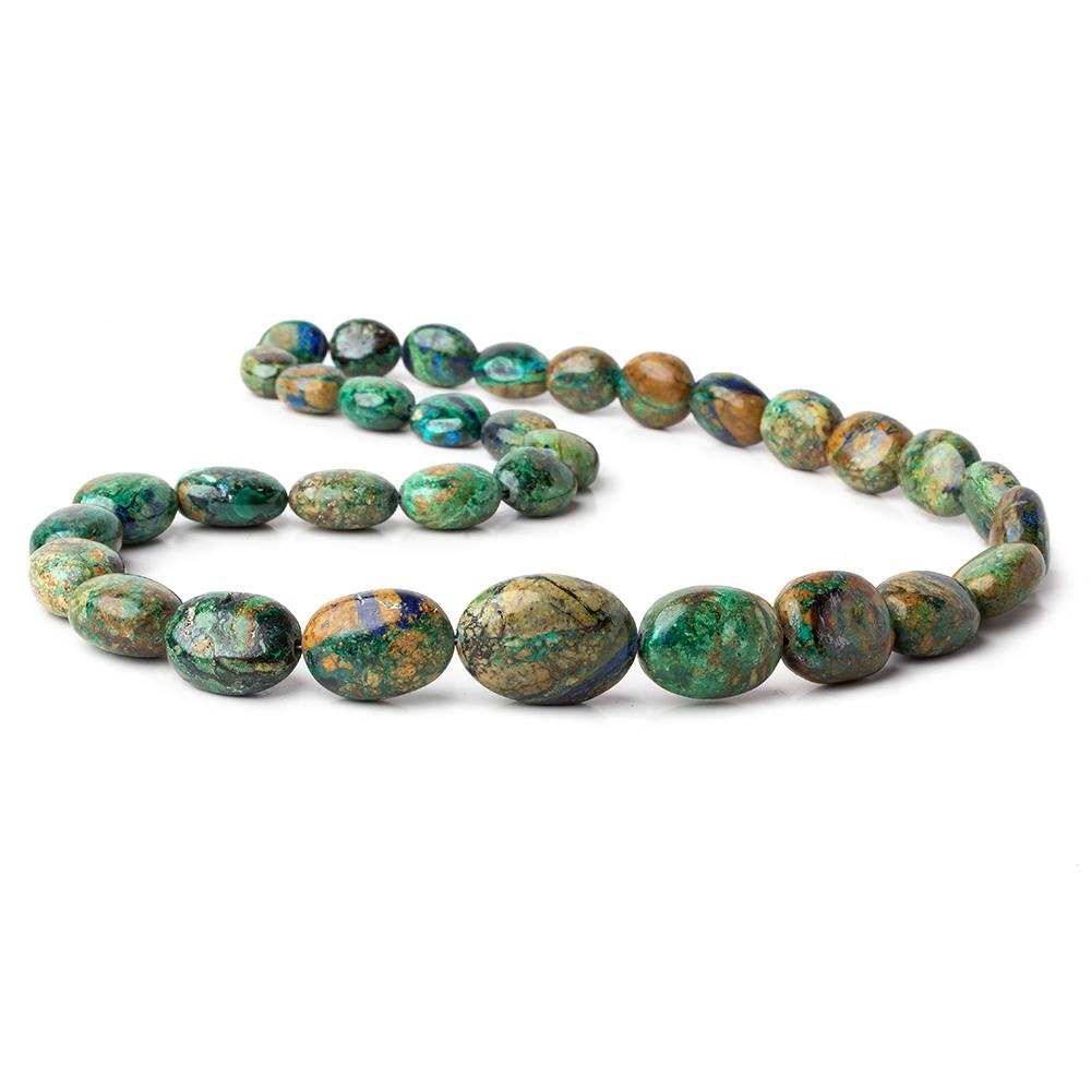 Rare Azure Malachite plain oval beads 18 inch 33 beads 11x8x5-21x16x10mm - Beadsofcambay.com