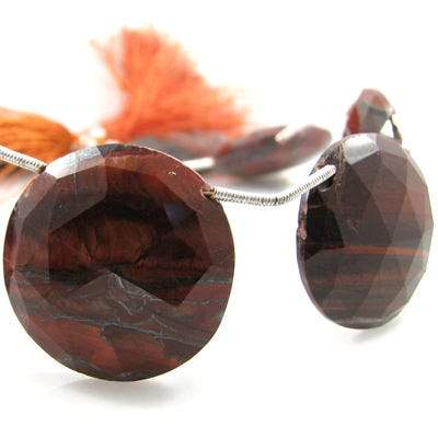 Red Tiger Eye Faceted Coin - Beadsofcambay.com