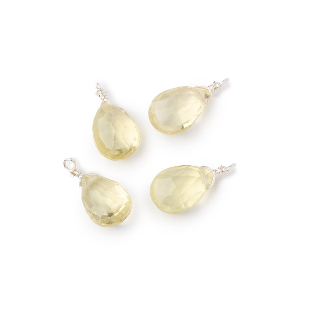 Set of 4 Silver Wire Wrapped 9x6mm Lemon Quartz Faceted Pear Focals - Beadsofcambay.com