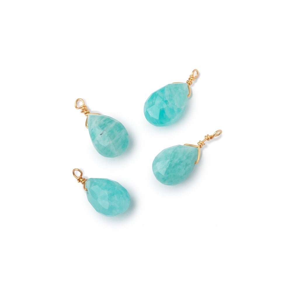 Set of 4 Vermeil Wire Wrapped 9x6mm Amazonite Faceted Pear Focals - Beadsofcambay.com