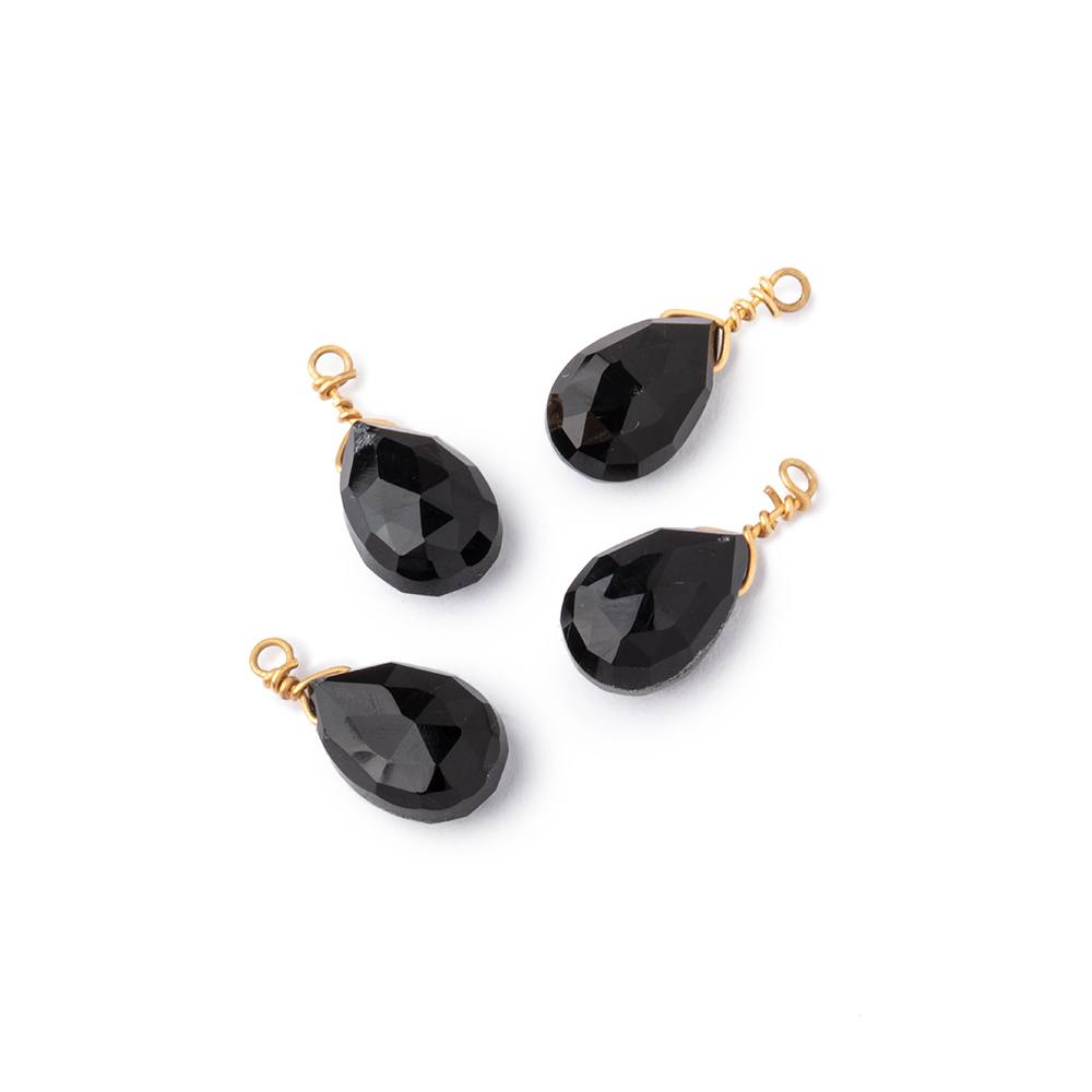 Set of 4 Vermeil Wire Wrapped 9x6mm Black Chalcedony Faceted Pear Focals - Beadsofcambay.com