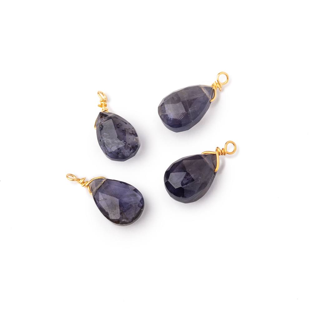 Set of 4 Vermeil Wire Wrapped 9x6mm Iolite Faceted Pear Focals - Beadsofcambay.com