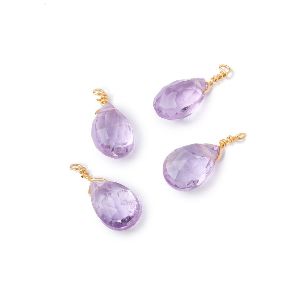 Set of 4 Vermeil Wire Wrapped 9x6mm Pink Amethyst Faceted Pear Focals - Beadsofcambay.com