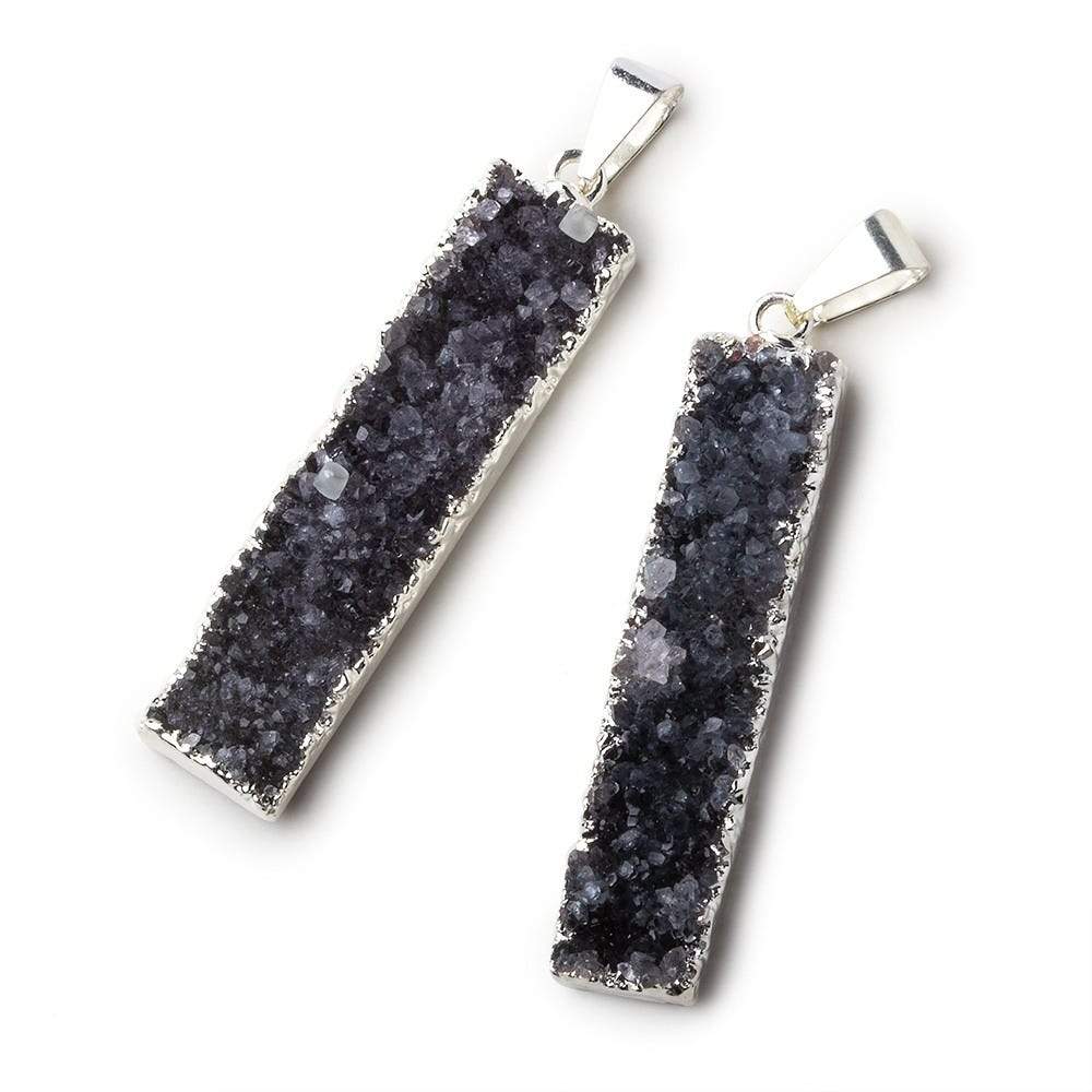Silver Leafed Amethyst Bar Drusy Pendant with Bail Set of 2 pieces 39x9x7mm A Grade - Beadsofcambay.com