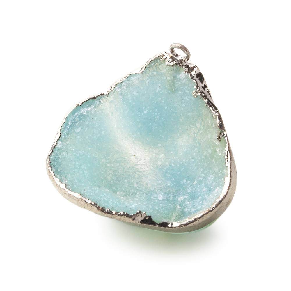 Silver Leafed Baby Blue Concave Drusy Pendant 1 focal bead 26x28x16mm A Grade - Beadsofcambay.com