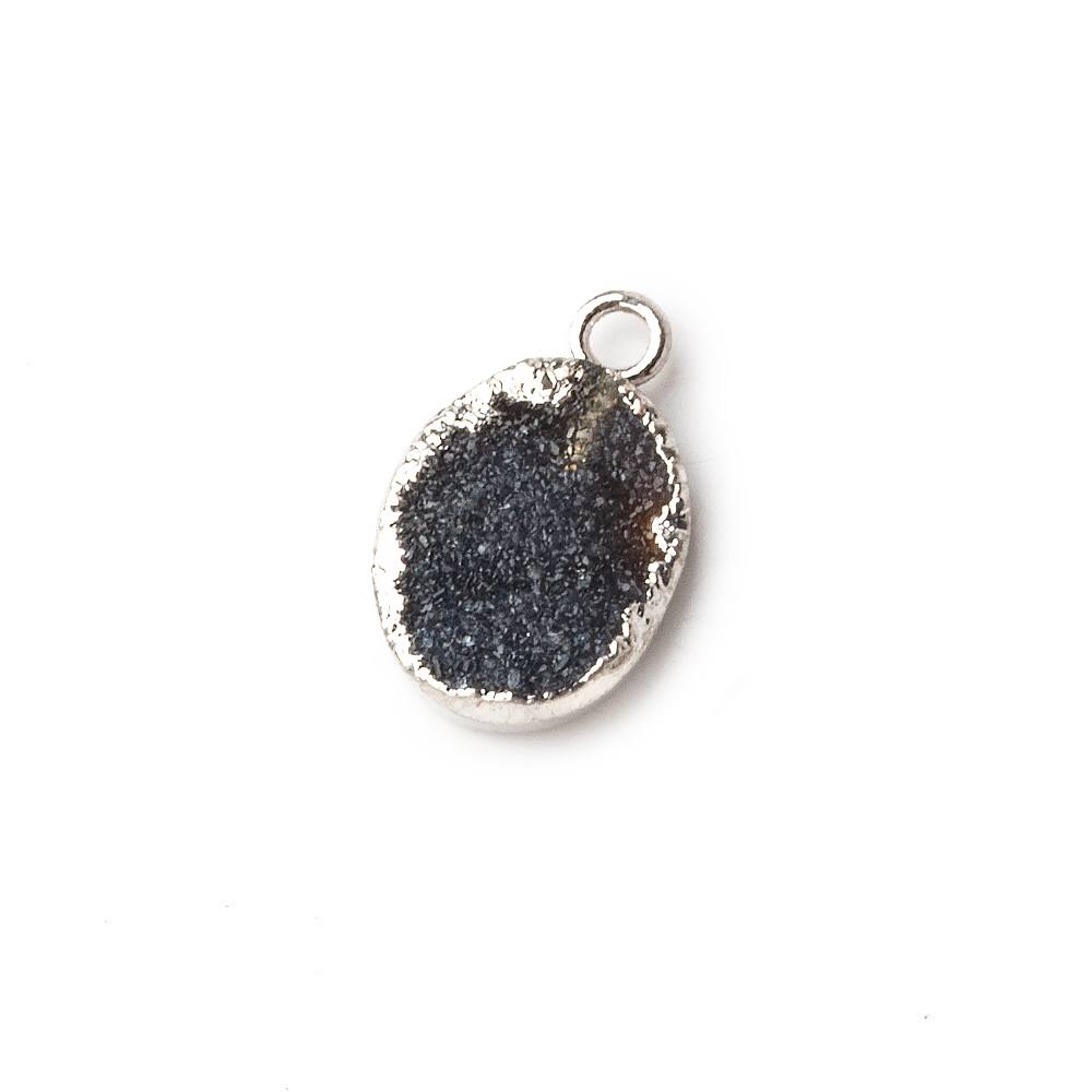 Silver leafed Black Agate Drusy Oval Pendant 1 focal bead 11x8mm - Beadsofcambay.com