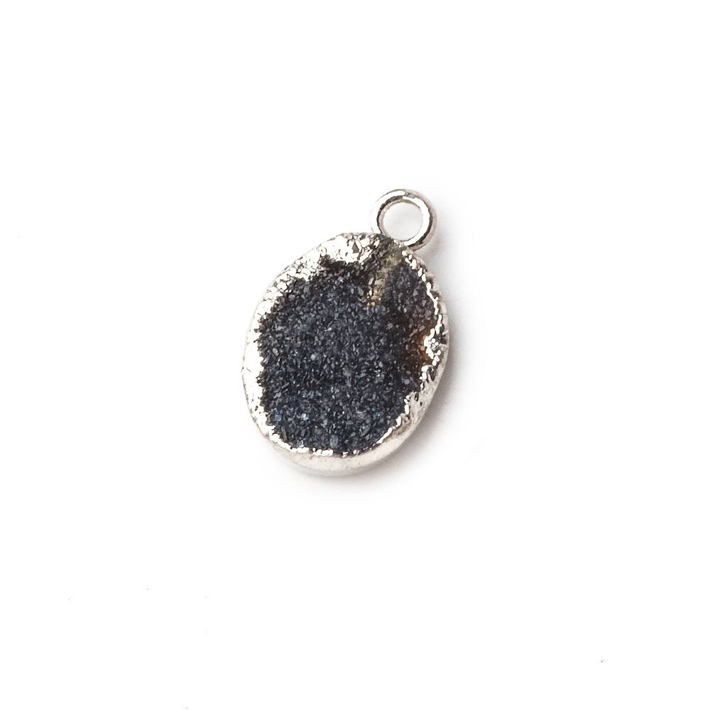 Silver leafed Black Agate Drusy Oval Pendant 1 focal bead 11x8mm - Beadsofcambay.com