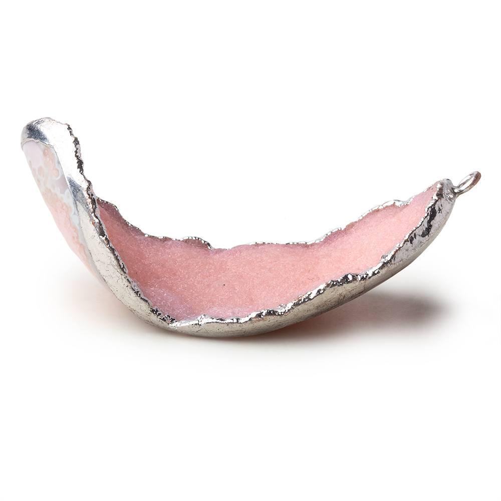 Silver Leafed Bubble Gum Pink Concave Drusy Pendant 1 focal bead 47x27x20mm A Grade - Beadsofcambay.com