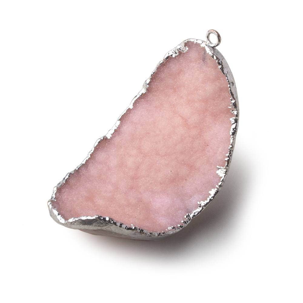 Silver Leafed Bubble Gum Pink Concave Drusy Pendant 1 focal bead 47x27x20mm A Grade - Beadsofcambay.com