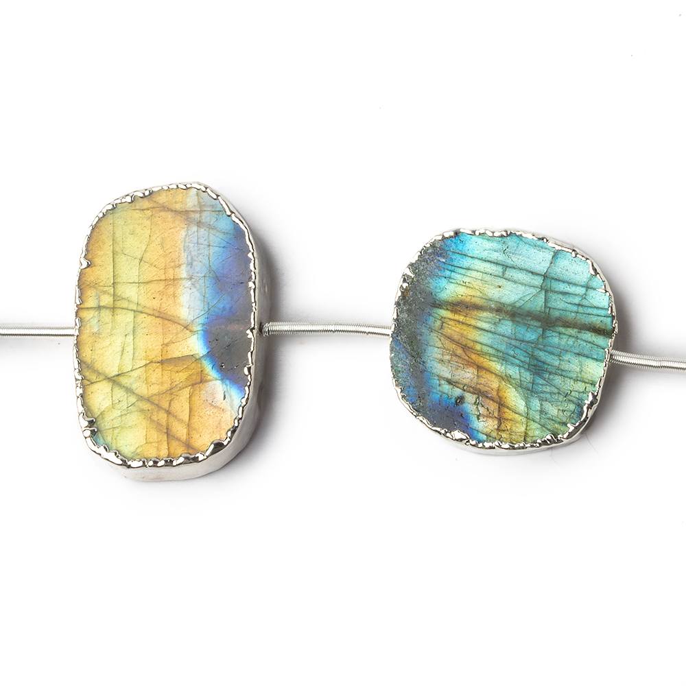 Silver Leafed Labradorite plain slice strand 7 beads 11x9-21x19mm - Beadsofcambay.com